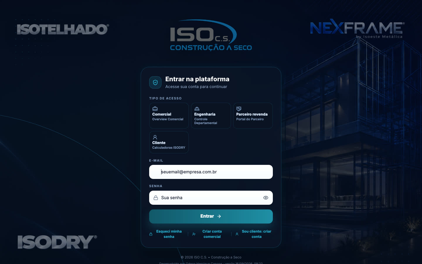 Tela de acesso da plataforma ISOCS