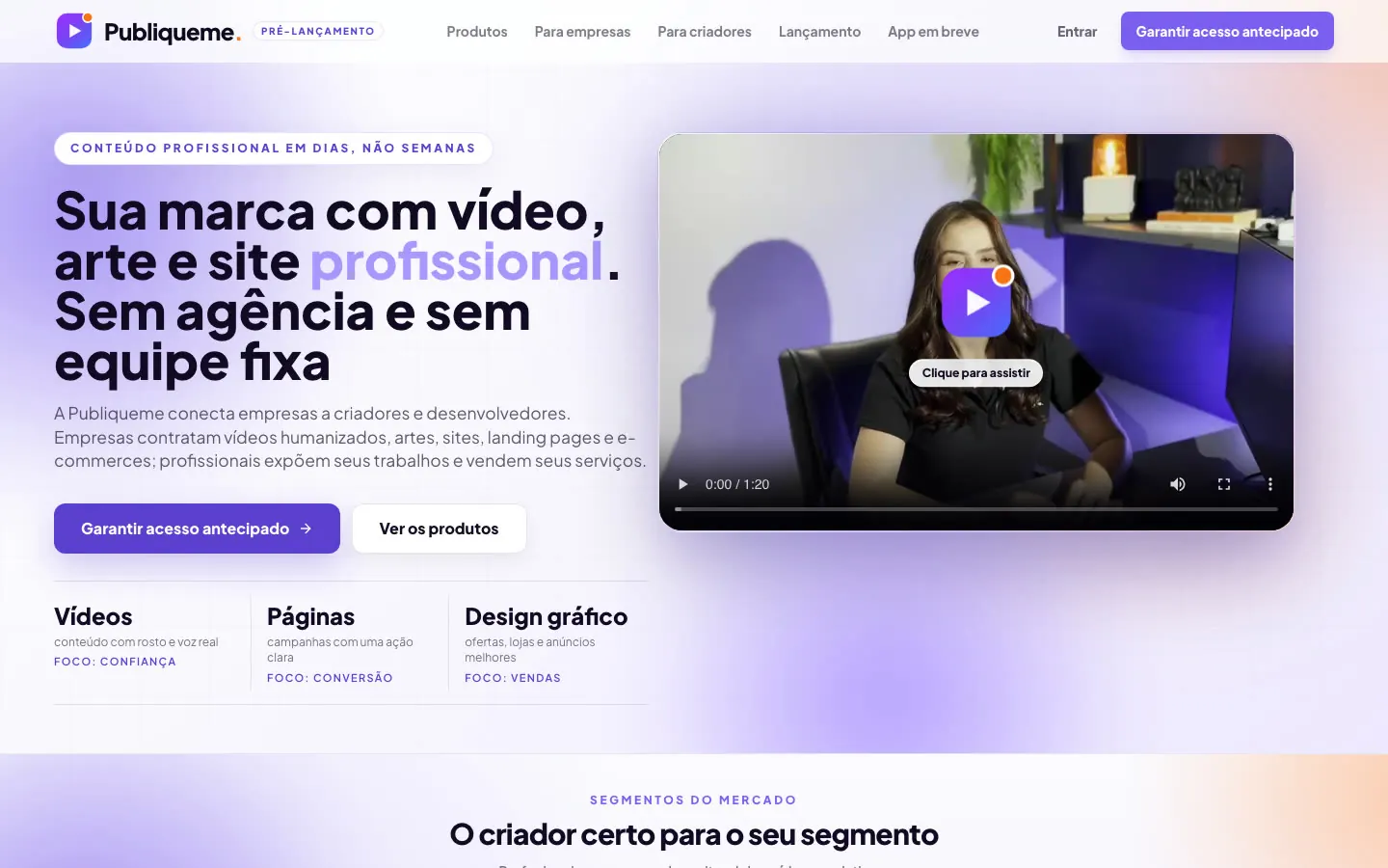 Página inicial do PubliqueMe