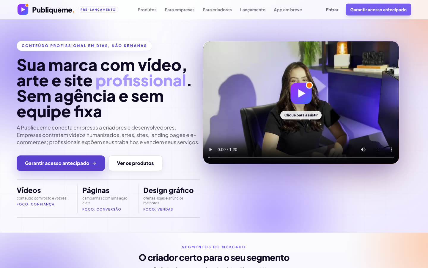Página inicial do PubliqueMe